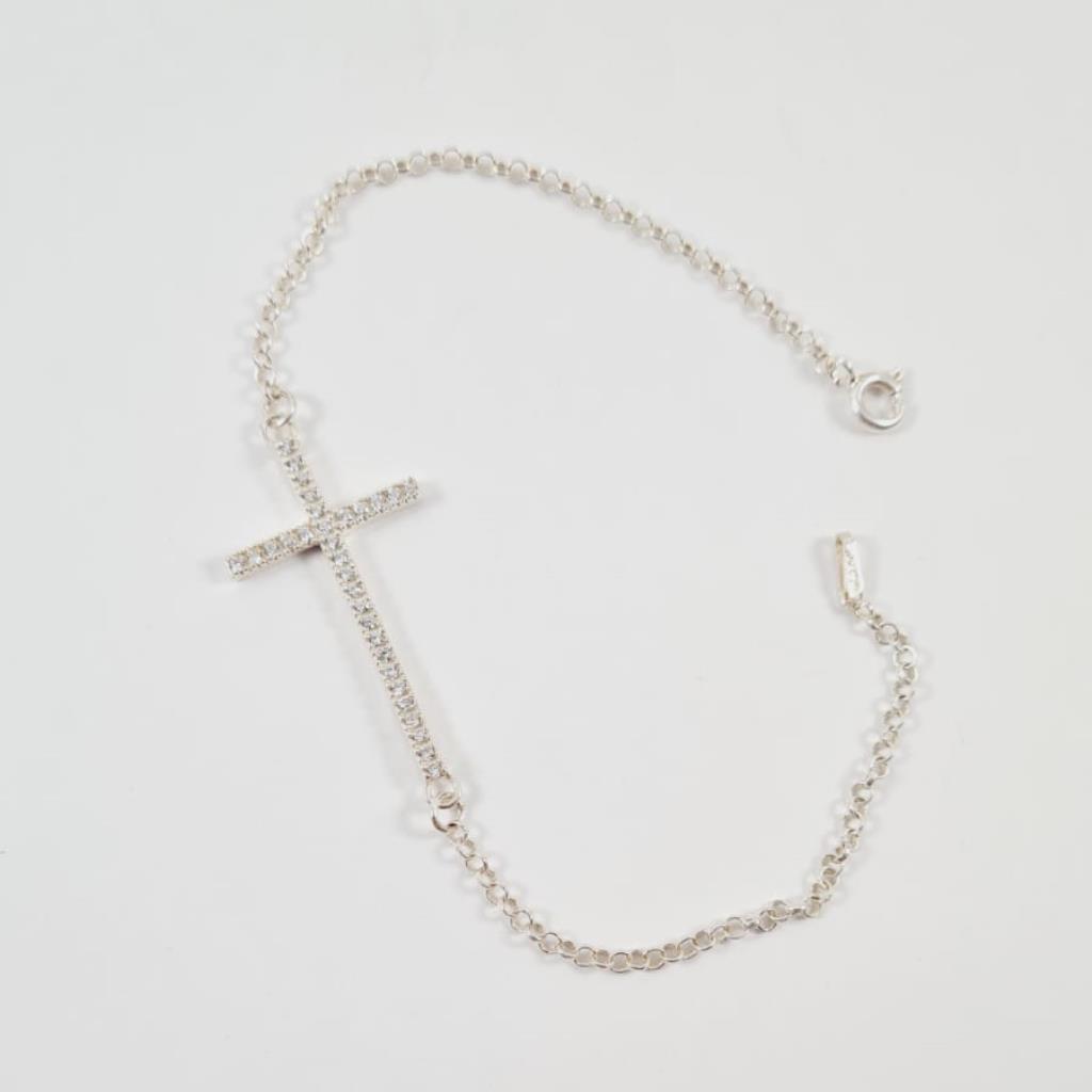 PULSEIRA CRUZ DEITADA COM PEDRAS