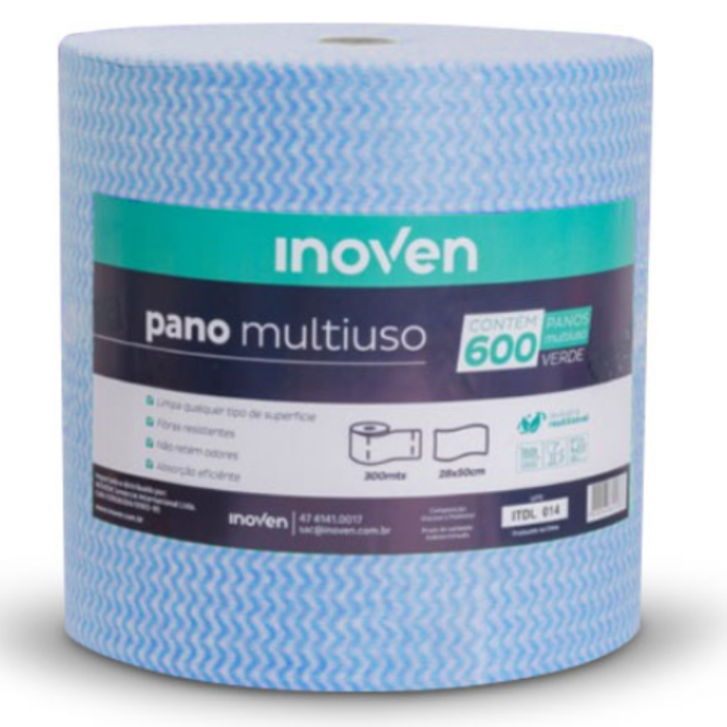 PANO MULTIUSO ABSORVENTE ROLO 28M X 240M AZUL (600 PANOS) INOVEN