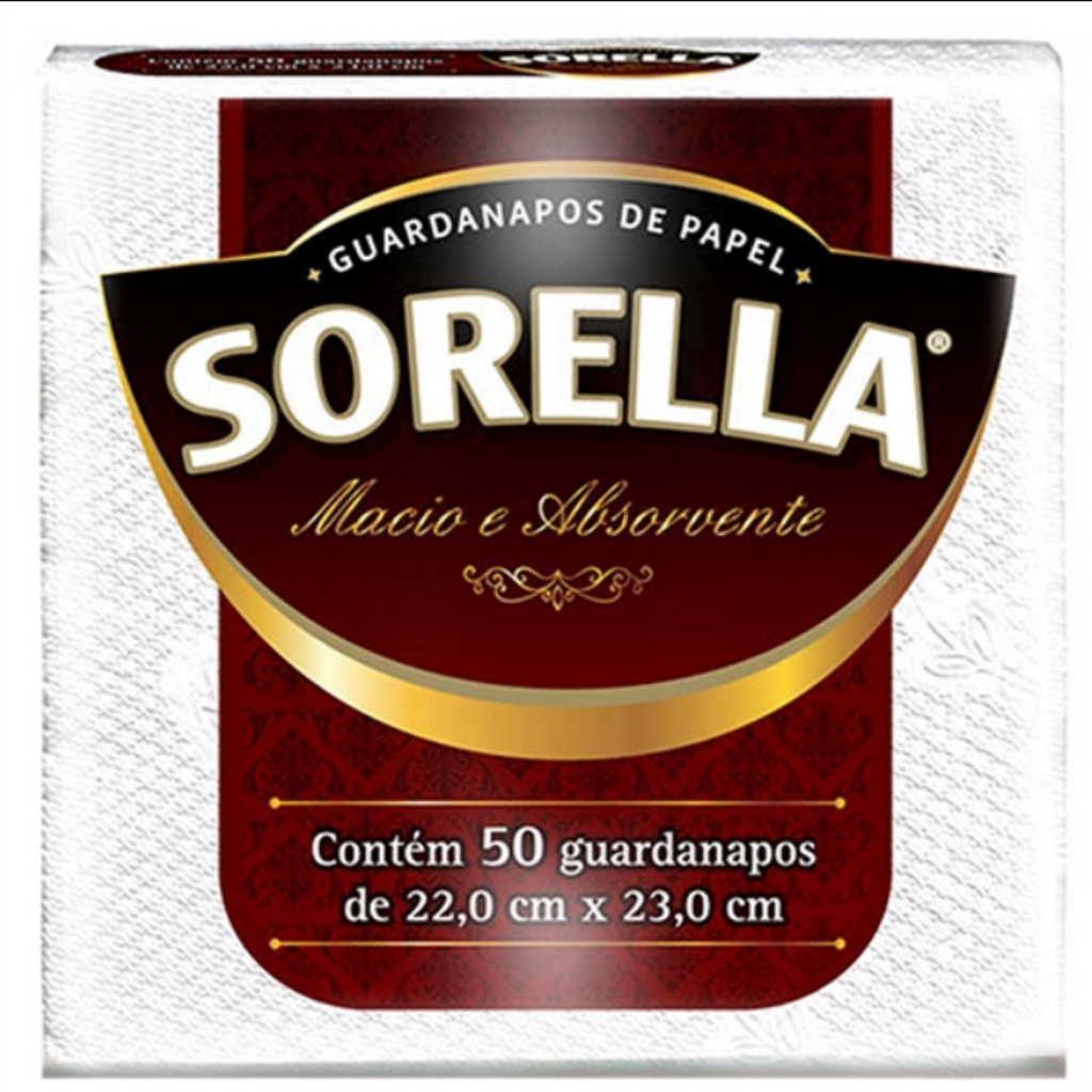 GUARDANAPO PAPEL FOLHA SIMPLES 22X23 50 FOLHAS SORELLA