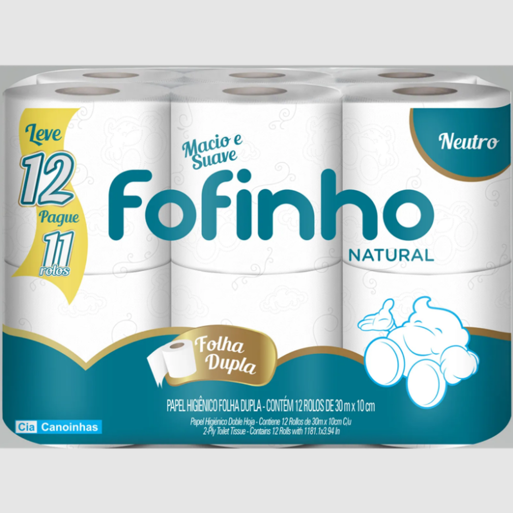 PAPEL HIGIENICO FOLHA DUPLA 12UN 30M FOFINHO NATURAL