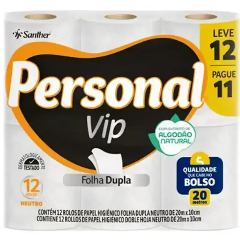 PAPEL HIGIENICO FOLHA DUPLA 12UN 20M PERSONAL VIP
