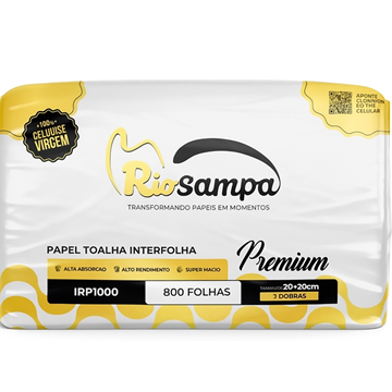 TOALHA DE PAPEL INTERFOLHAS PREMIUM 20X20 PCT 800 RIO SAMPA