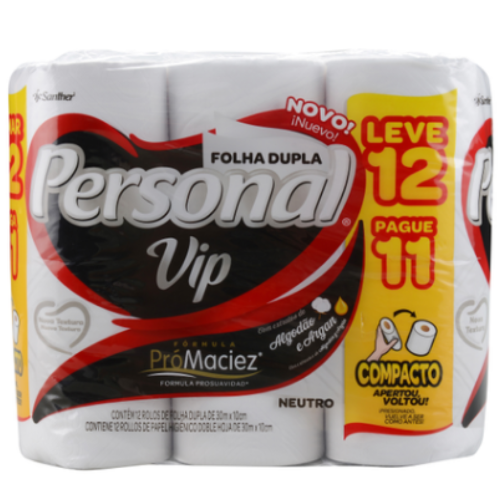PAPEL HIGIENICO FOLHA DUPLA 12UN 30M PERSONAL VIP