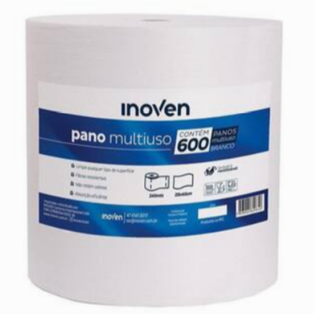 PANO MULTIUSO ABSORVENTE ROLO 28M X 240M BRANCO (600 PANOS) INOVEN