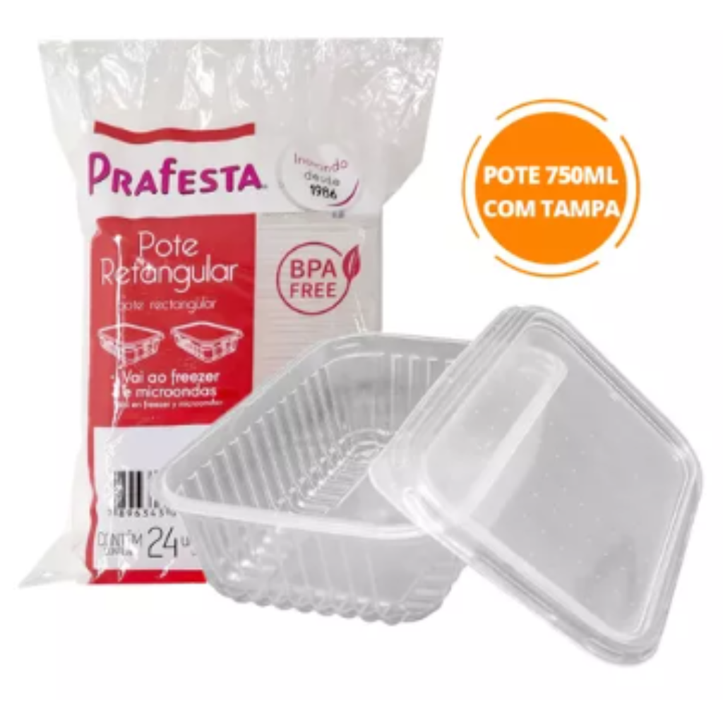 KIT POTE RETANGULAR 750 ML PRAFESTA PCT 24 UNIDADES