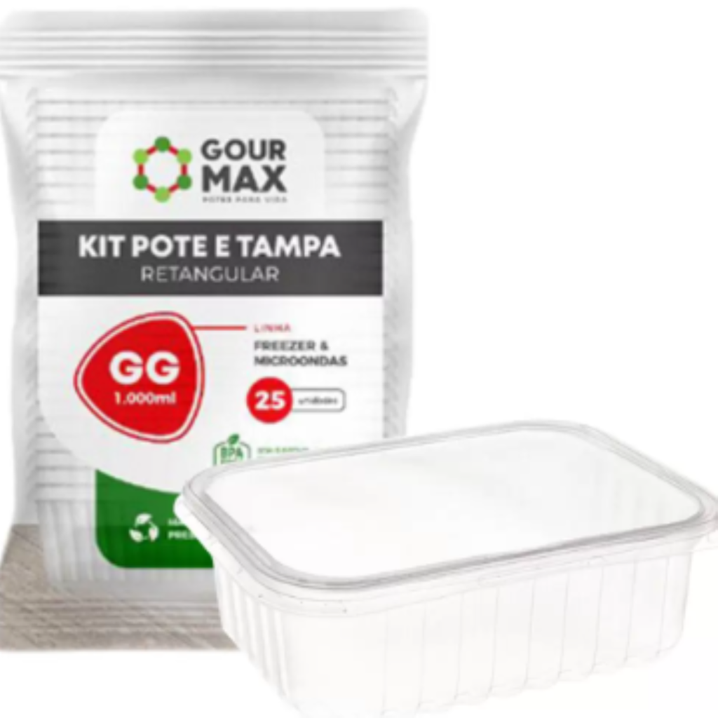 KIT POTE RETANGULAR 1 LITRO GOURMAX 24 UNIDADES