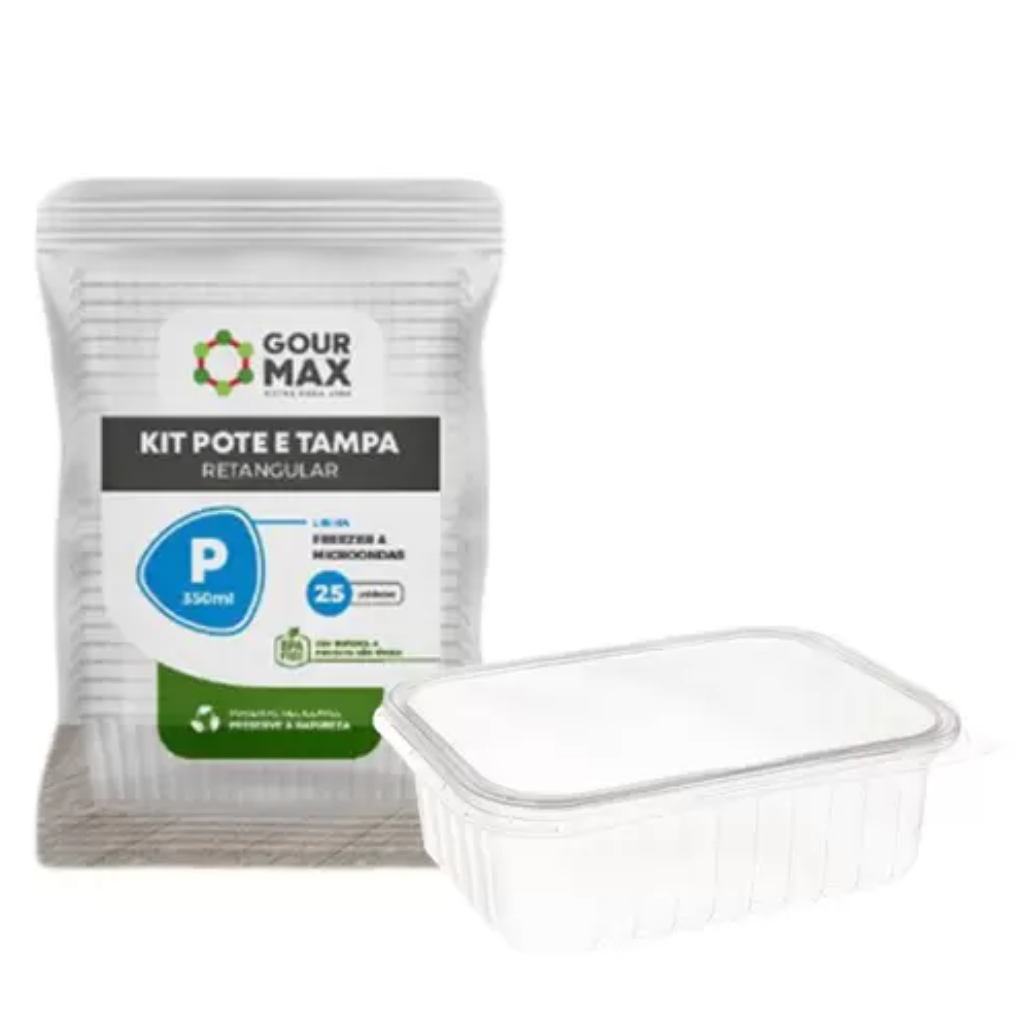 KIT POTE RETANGULAR 350 ML GOURMAX 25 UNIDADES