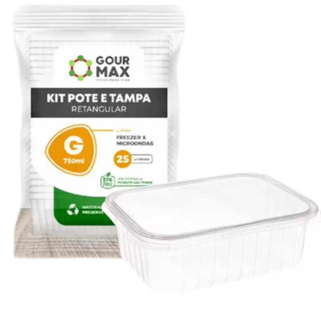 KIT POTE RETANGULAR 750 ML GOURMAX 25 UNIDADES