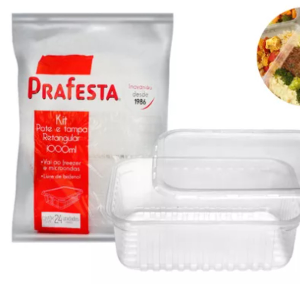 KIT POTE RETANGULAR 1 LITRO PRAFESTA PCT 24 UNID