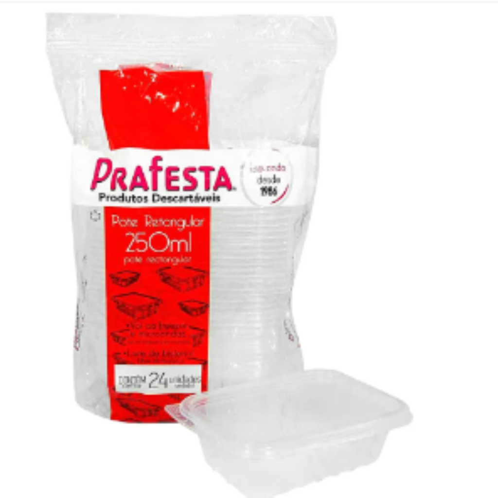 KIT POTE RETANGULAR 250 ML PRAFESTA PCT 24 UNIDADES