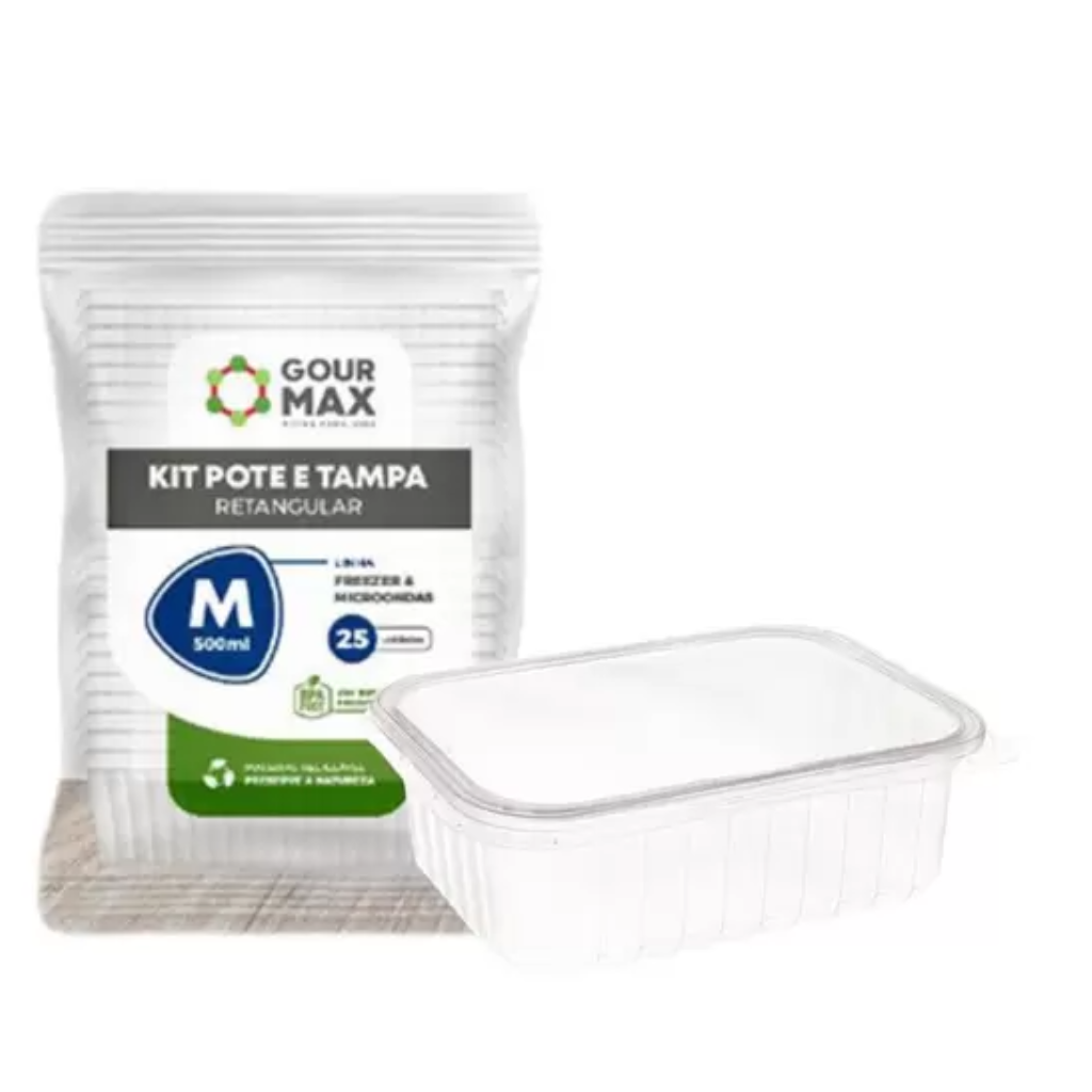 KIT POTE RETANGULAR 500 ML GOURMAX 25 UNIDADES