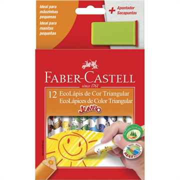 ECOLAPIS  DE COR  JUMBO TRIANGULAR C/12 CORES + APONTADOR FABER CASTELL