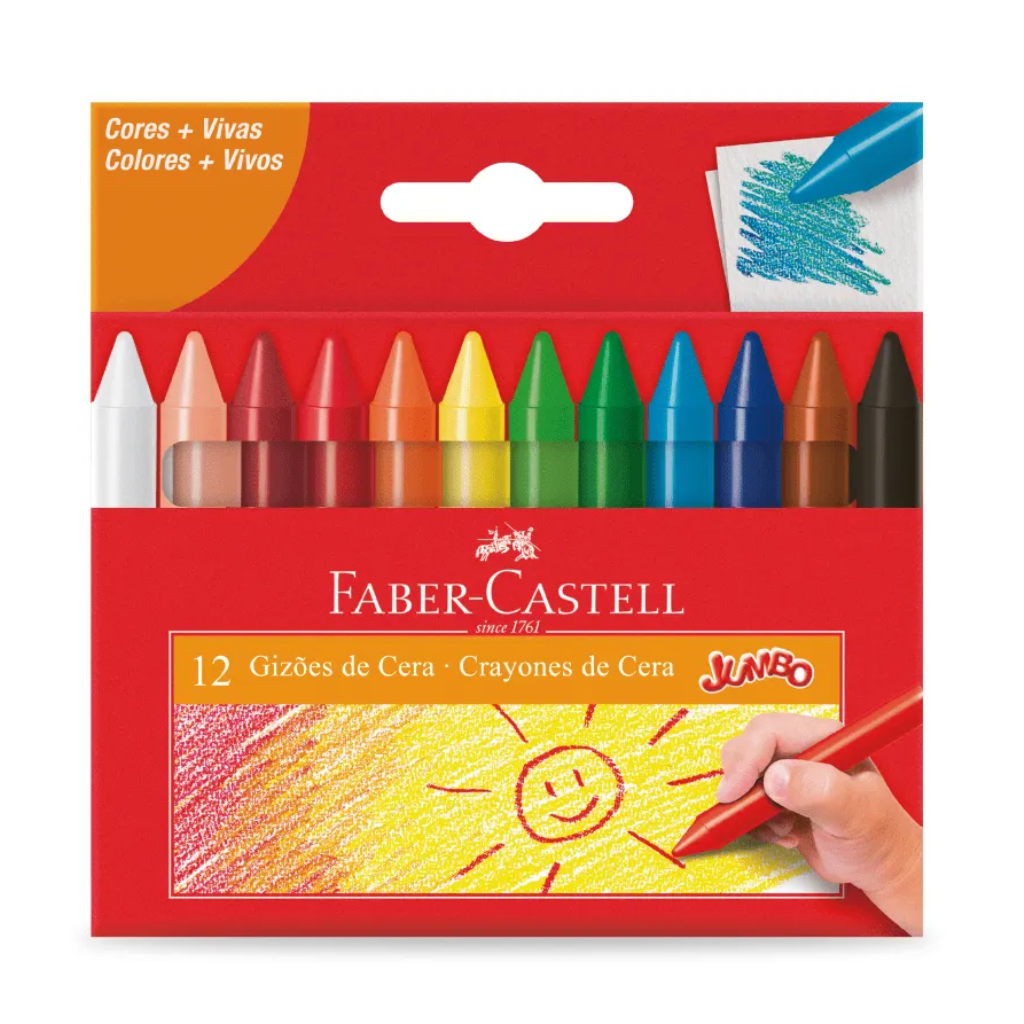 GIZÃO DE CERA JUMBO C/12 CORES FABER CASTELL