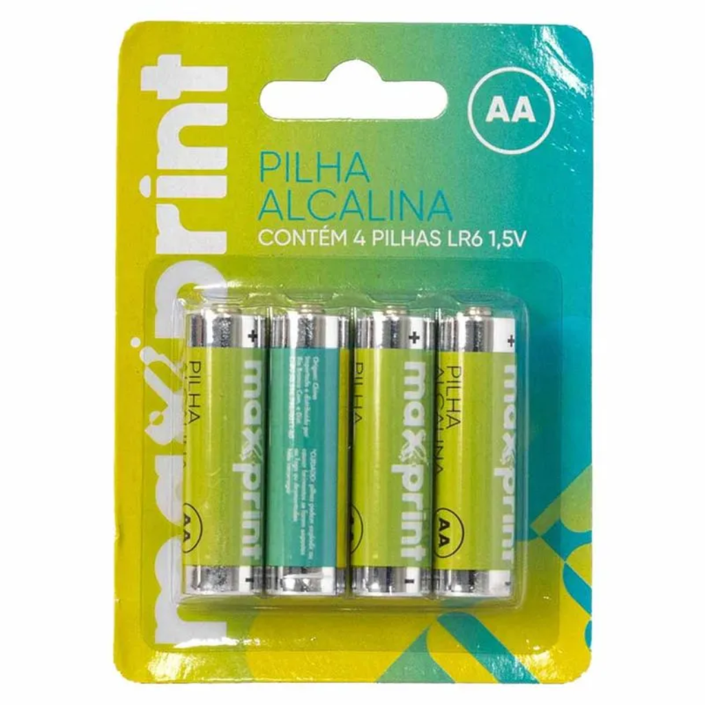PILHA ALCALINA AA 1,5V BLISTER COM 4 PILHAS  MAXPRINT