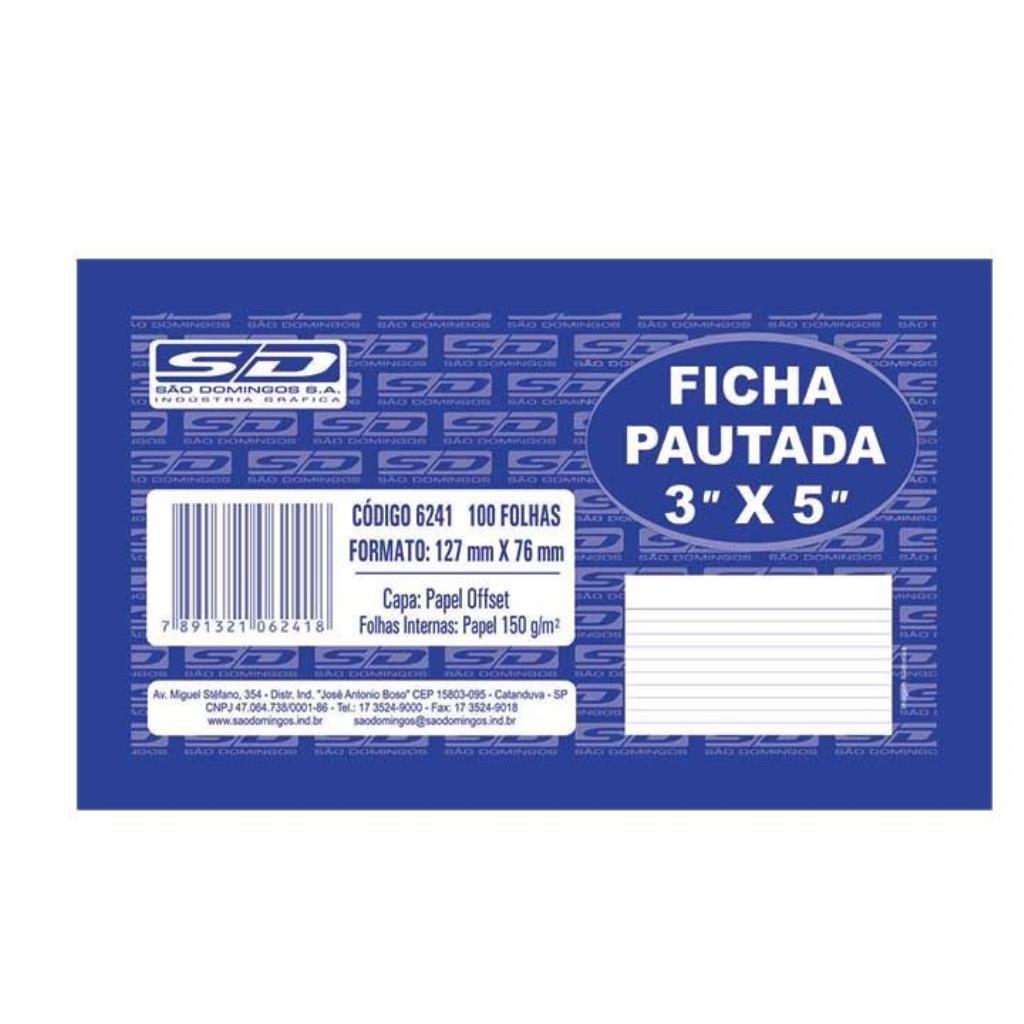 FICHA PAUTADA 3X5 COM 100 FOLHAS 10042 SD