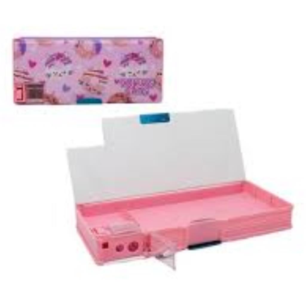 ESTOJO ESCOLAR JUVENIL RETANGULAR DUPLO DONUTS CATS C/FECHO MAGNETICO + APONTADOR 22X10X3,5CM 8130 DAIWA GEDEX