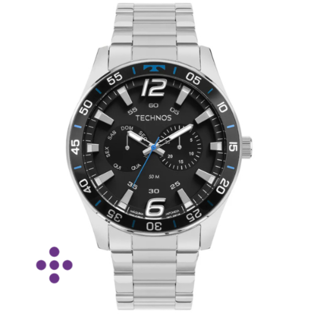Relógio Technos Masculino Racer Prata 6P25BW/1P