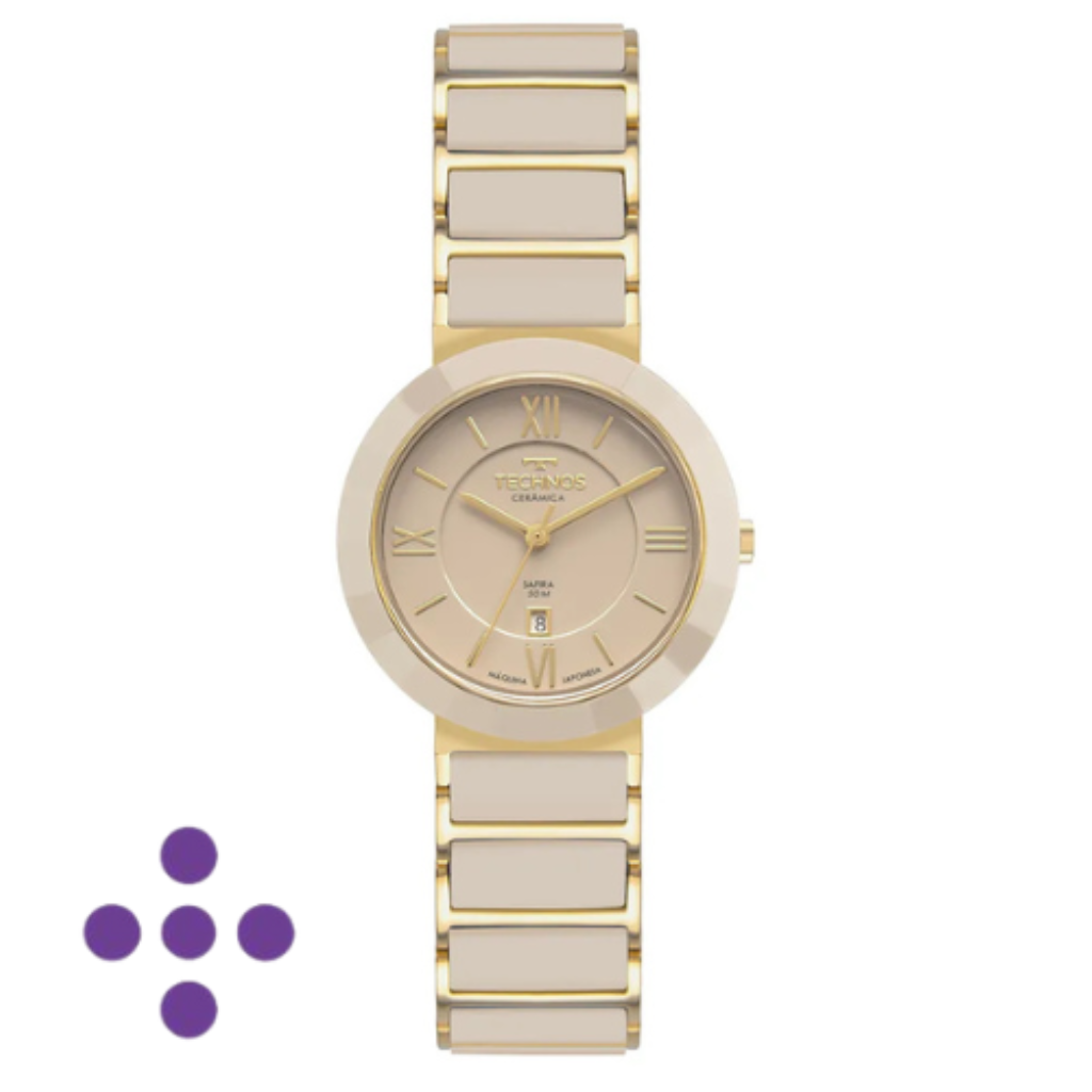 Relógio Technos Feminino Ceramic Sapphire Dourado 2015CFE/1X