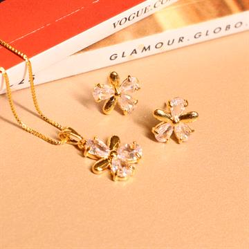 CONJUNTO FLOR PEDRAS DOURADO