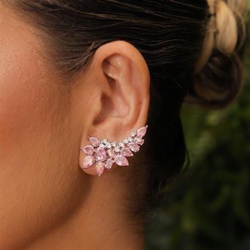 BRINCO EAR CUFF PEDRAS ROSA CLARO