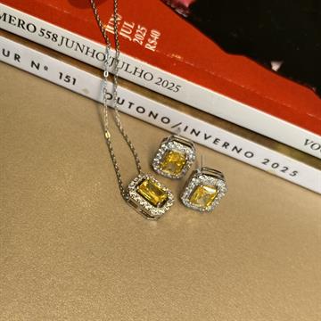CONJUNTO RETANGULAR CITRINO CRAVEJADO