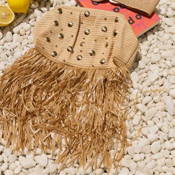 CLUTCH PALHA FRANJA BOTÕES DOURADO