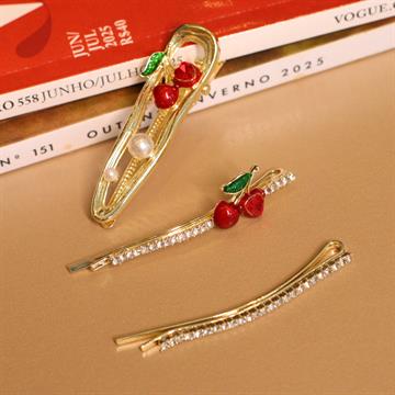 KIT 3 PRESILHAS CEREJAS STRASS