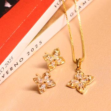 CONJUNTO FLOR CRAVEJADO DOURADO