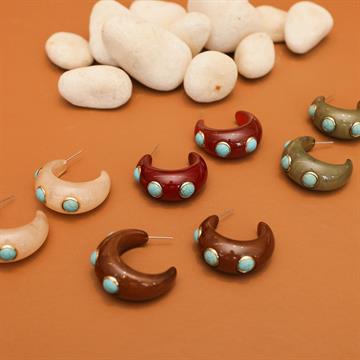 BRINCO ARGOLA PEDRA TURQUESA