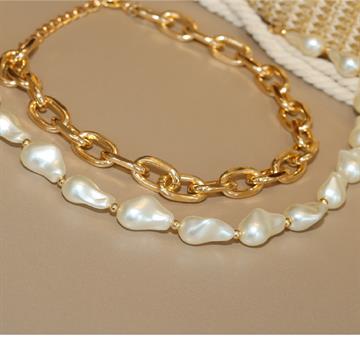 COLAR DUPLO CORRENTE E PEROLAS