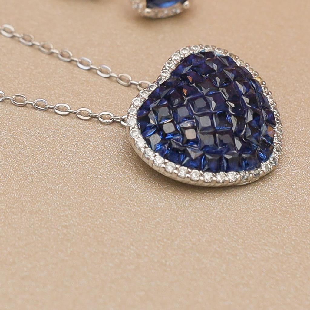 AG COLAR CORAÇÃO CRAVEJADO AZUL