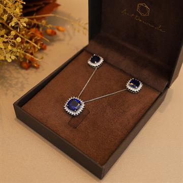 CONJUNTO QUADRADO PRATEADO AZUL