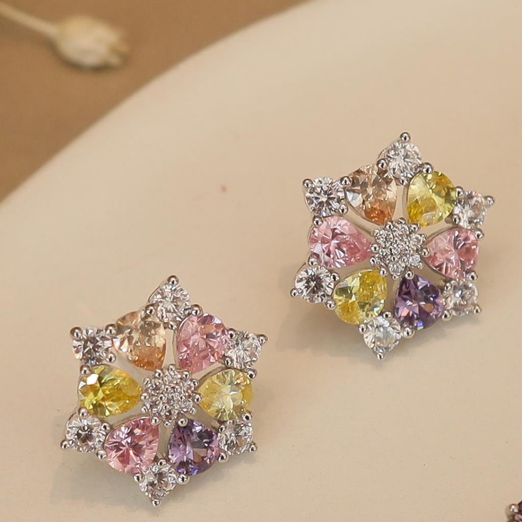 BRINCO FLOR PEDRAS COLOR