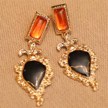 BRINCO LONGO PEDRAS LARANJA/PRETO