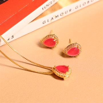 CONJUNTO GOTA DOURADO ROSA