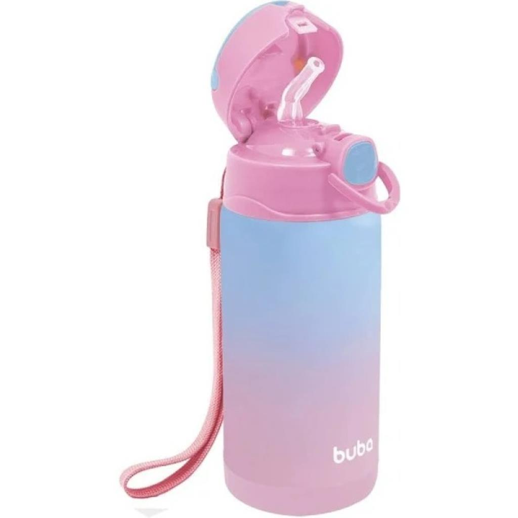 GARRAFA 400 ML TERMICA COM PAREDE DUPLA E CANUDO BUBA