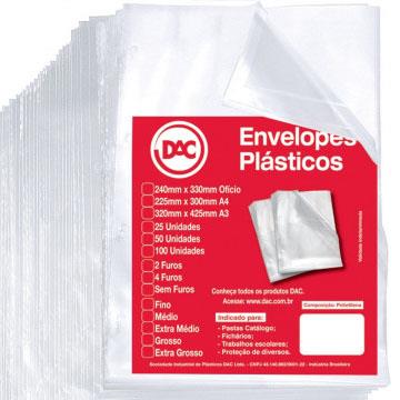 Envelope Plástico Ofício A4 Fino para pasta sem furos c/50