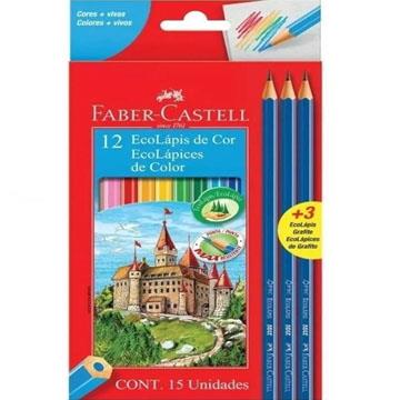 Ecolápis de Cor 12 cores Faber-Castell + 3 ecolápis