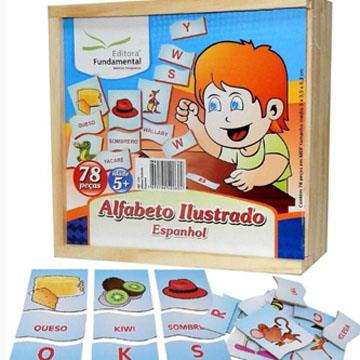 Jogo pedagógico Alfabeto Ilustrado Espanhol Editora Fundamental 78 peças