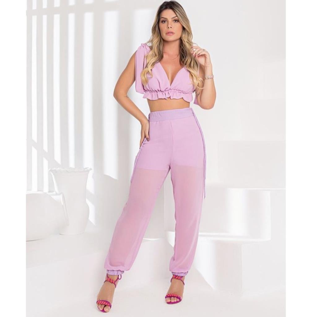 CONJ CALCA CROPPED TOP MIX TECIDO
