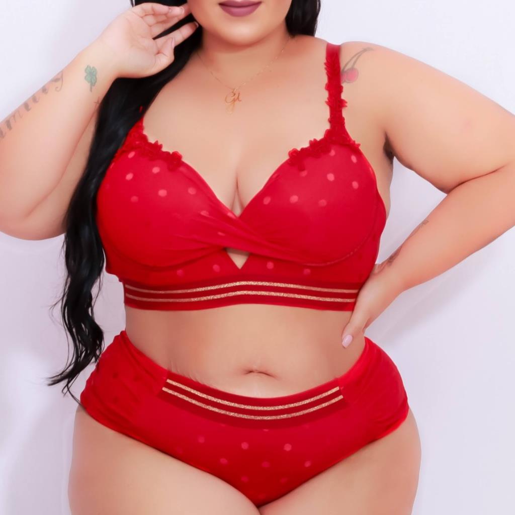 [TAM. 48] CONJUNTO DE TULE TRABALHADO TRANSPASSADO RUBI