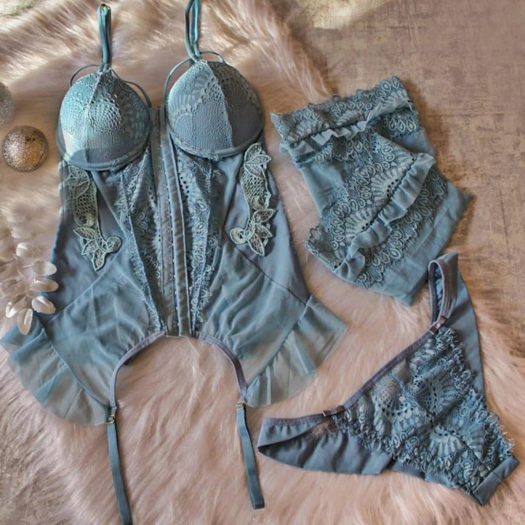 [TAM. G] ESPARTILHO RENDADO STRAPPY BRA COM DETALHE EM GUIPIR AZUL SAGRADO