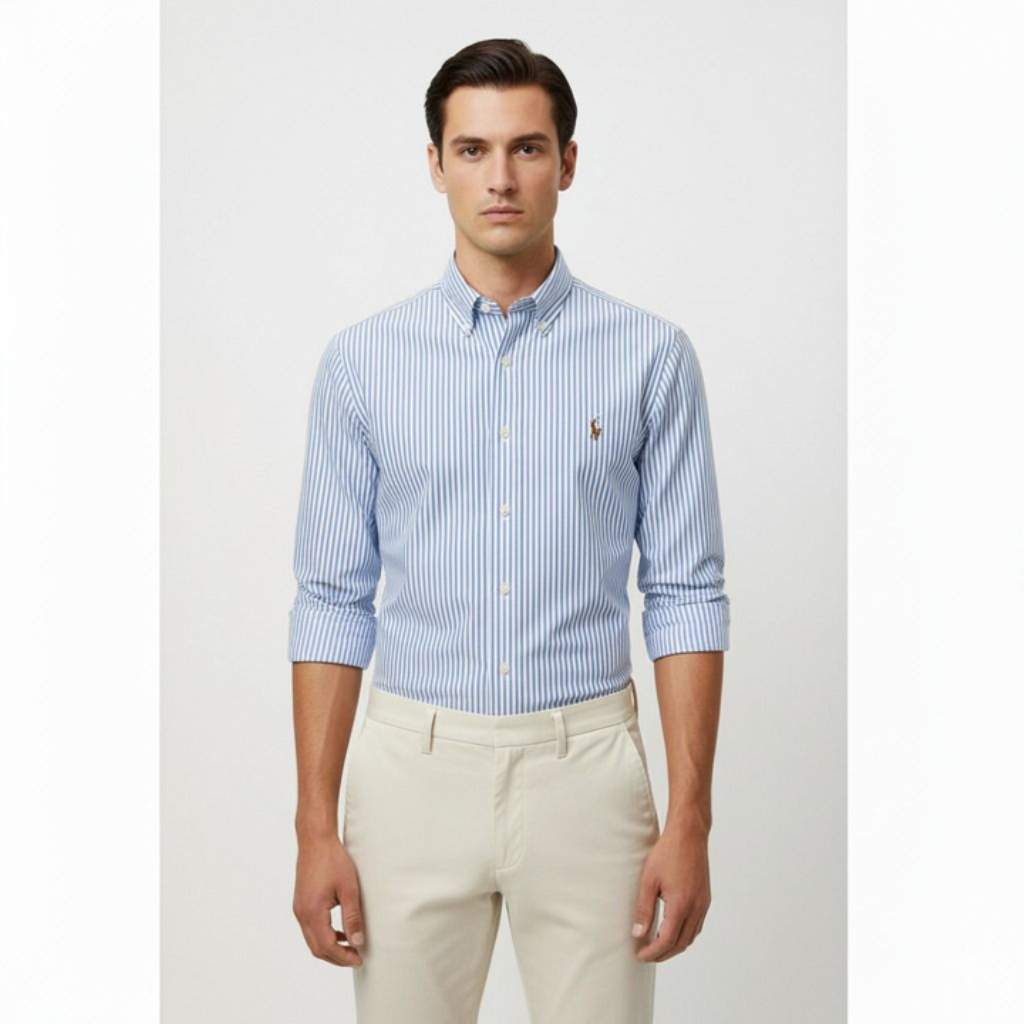 CAMISA RALPH LAUREN LISTRADA GALLES AZUL CLARO
