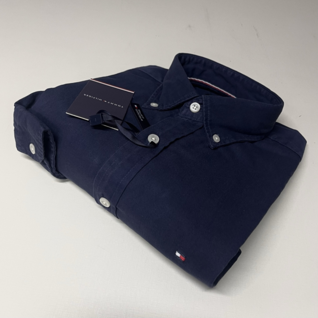 CAMISA SOCIAL TOMMY HILFIGER TINTURADA AZUL MARINHO