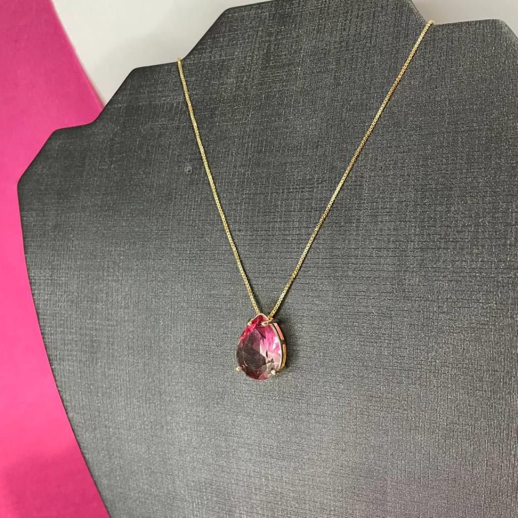 Gargantilha com Gota Rosa grande 45cm