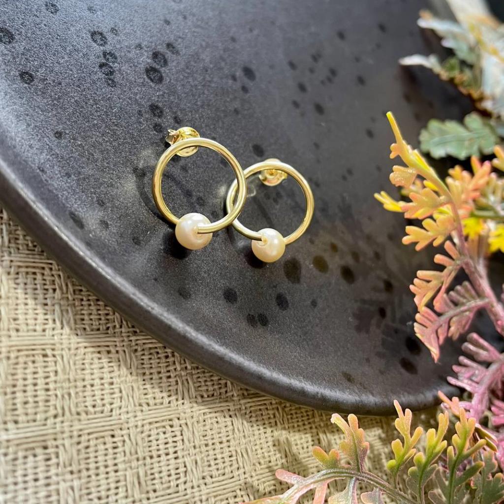 Brinco de Pérola Folheado a Ouro 18k