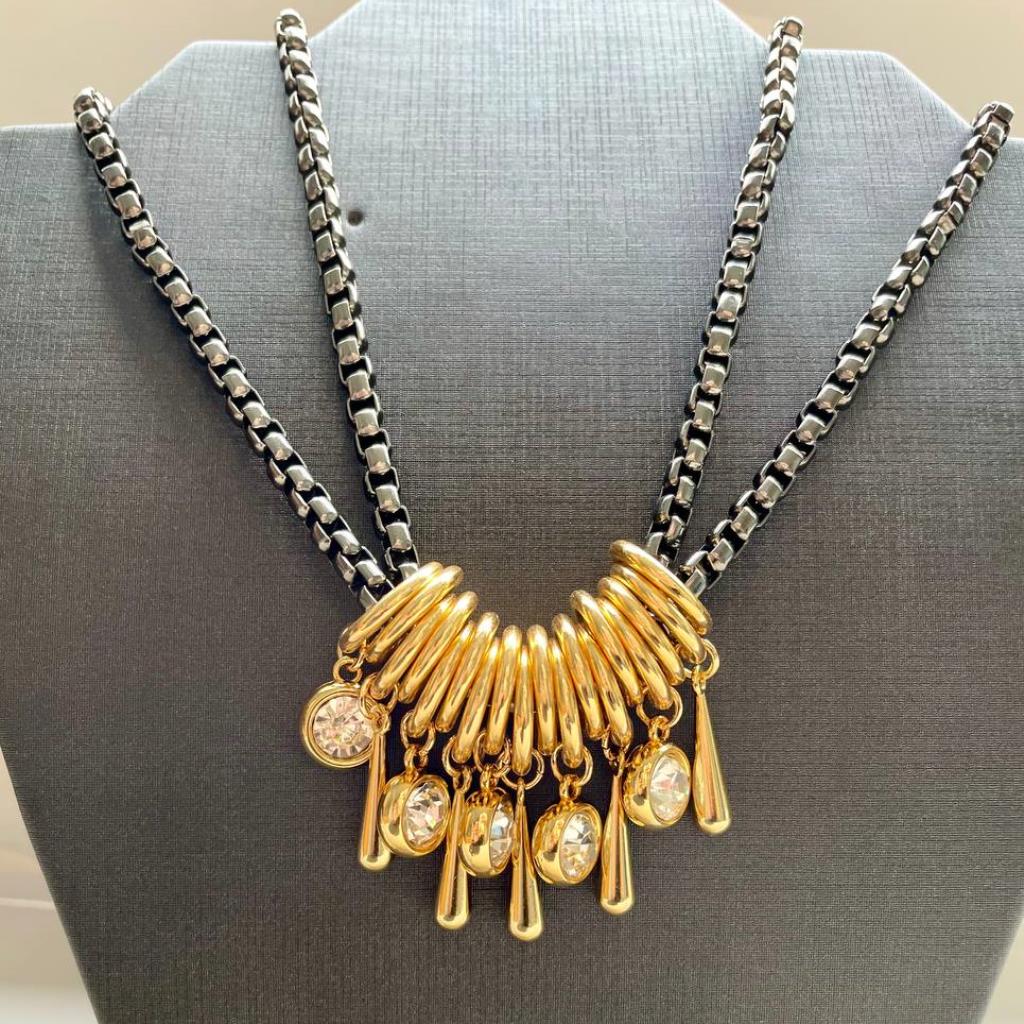 Colar 2 Cores Dourado e Grafite com Cristais Acessorio