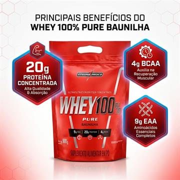 WHEY 100% PURE INTEGRALMEDICA BAUNILHA REFIL  907G