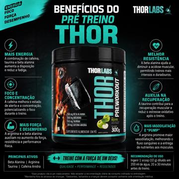 THOR PREWORKOUT THORLABS MAÇÃ VERDE 300 GRAMAS