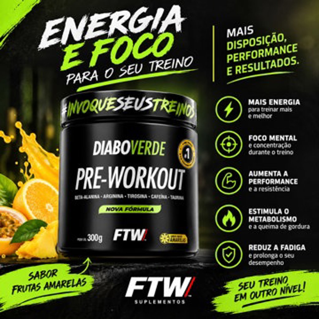 DIABO VERDE PRE WORKOUT FRUTAS AMARELAS FTW 300G